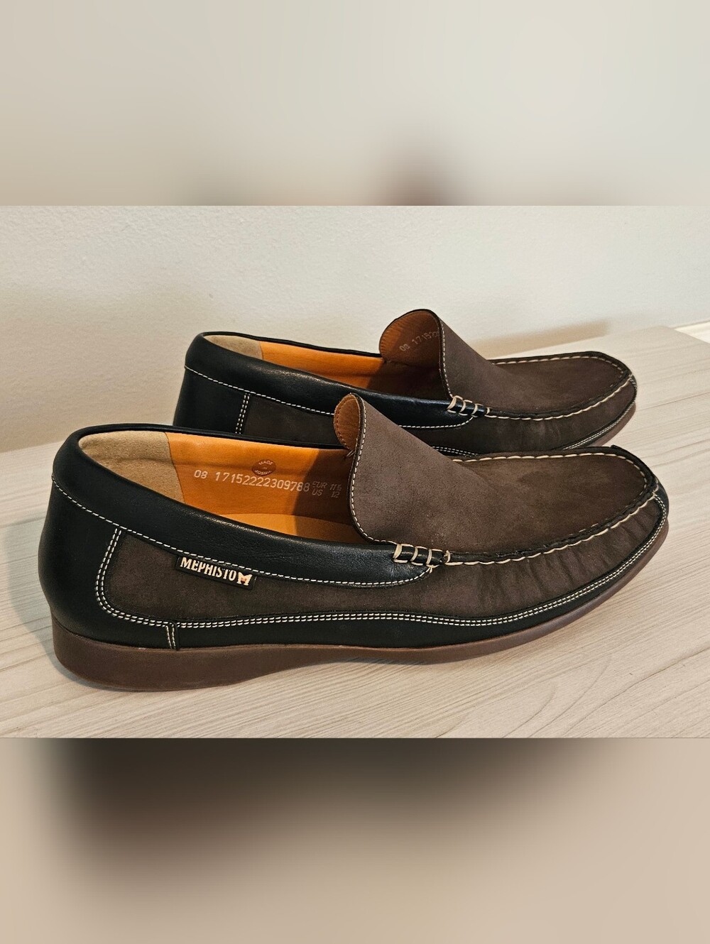 Mephisto Men's Badaurd Cool Air Dark Brown & Black Slip-On Leather Loafers Sz 12